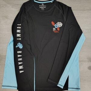 Tommy Bahama Black and Light Blue Rash Guard